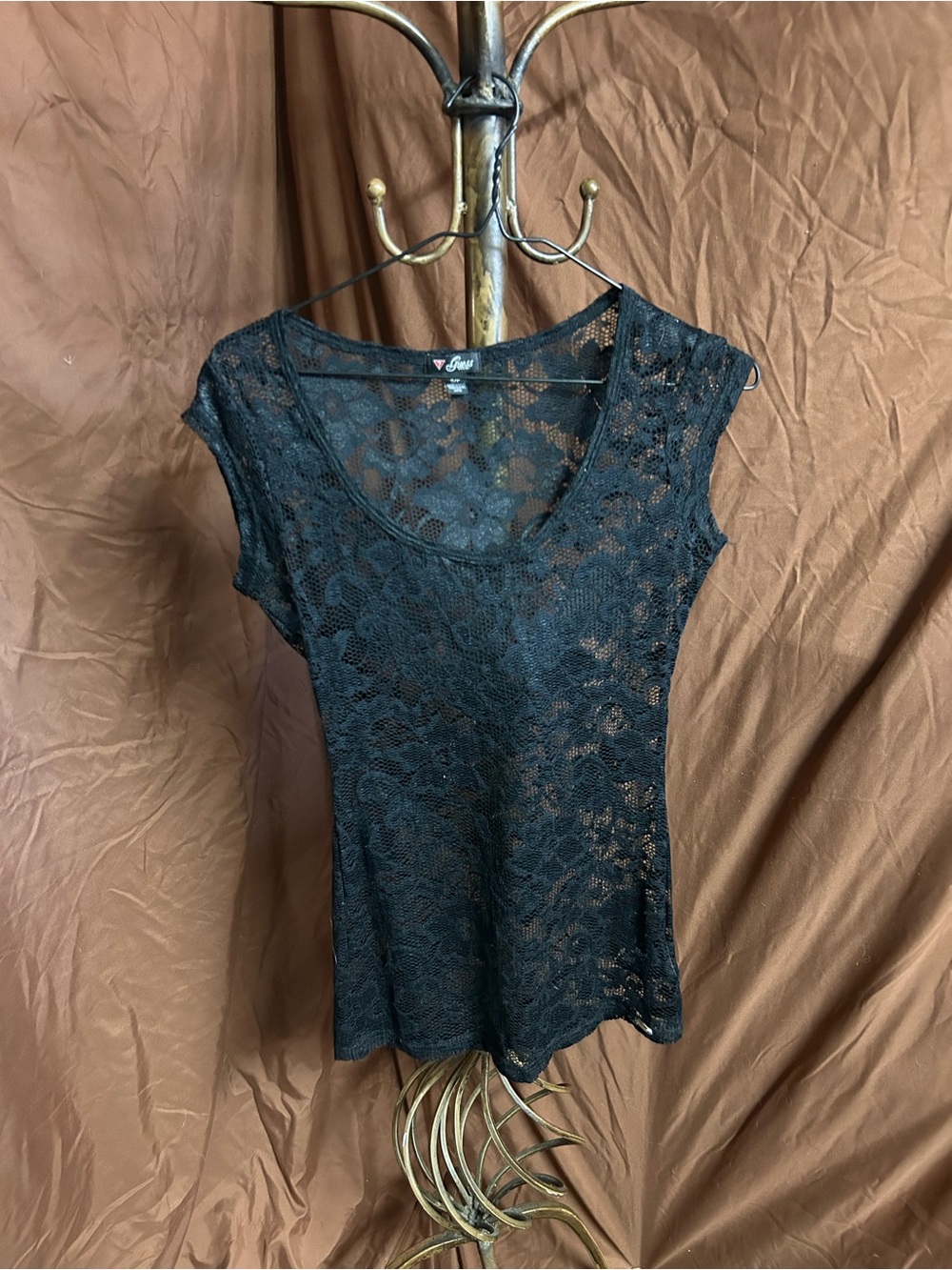 Black Lace Short Sleeve Top